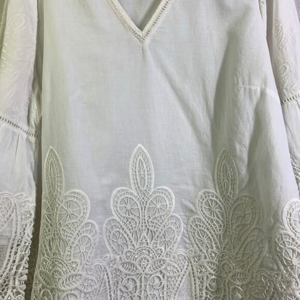 CHICO'S Blouse Embroidered‎ Lace Cutout V-Neck Quarter Sleeve Boho Cottagecore - Picture 7 of 14